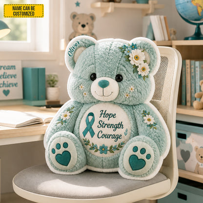 Personalized Ovarian Cancer Bear Pillow