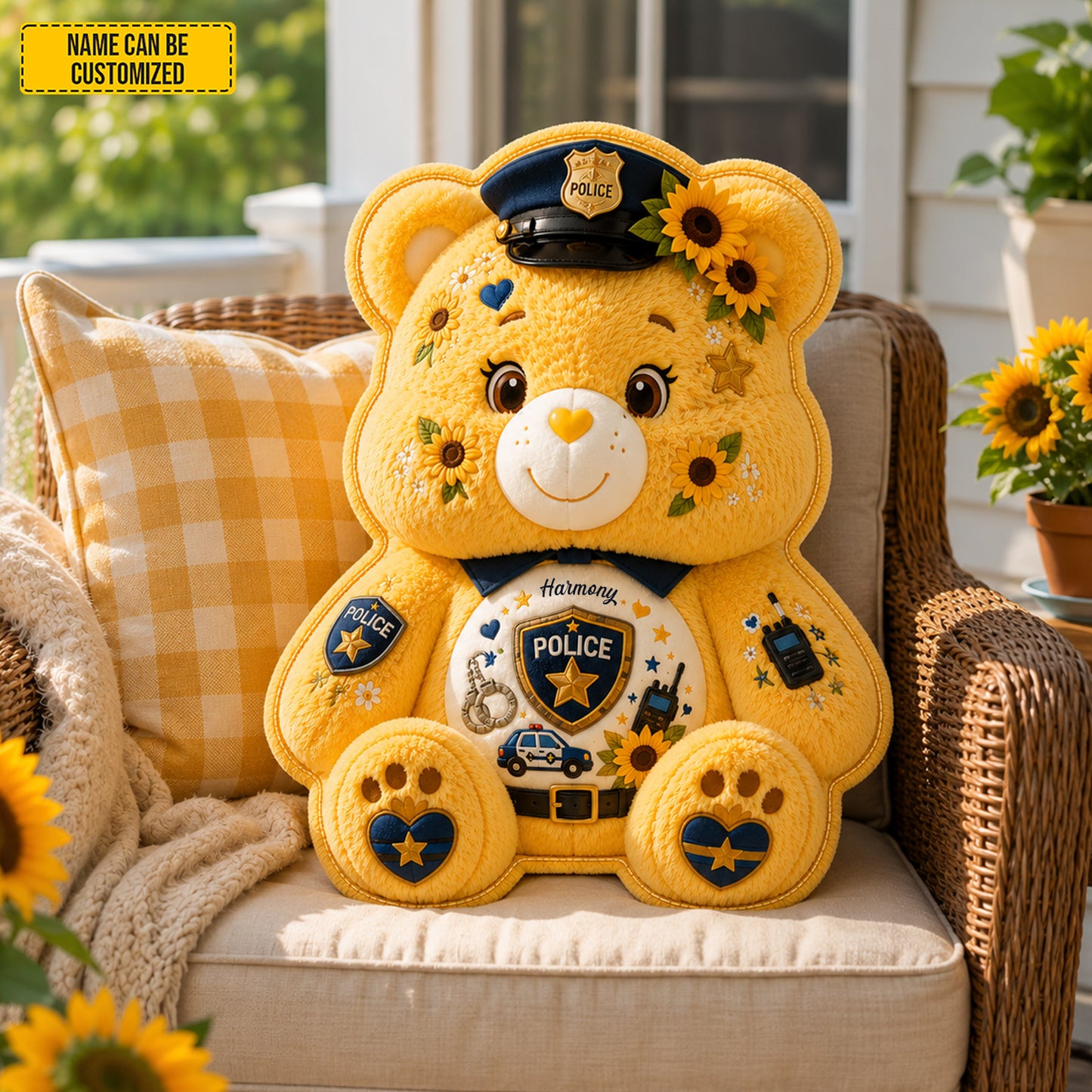 Personalized Police Bear Custom Shape Pillow