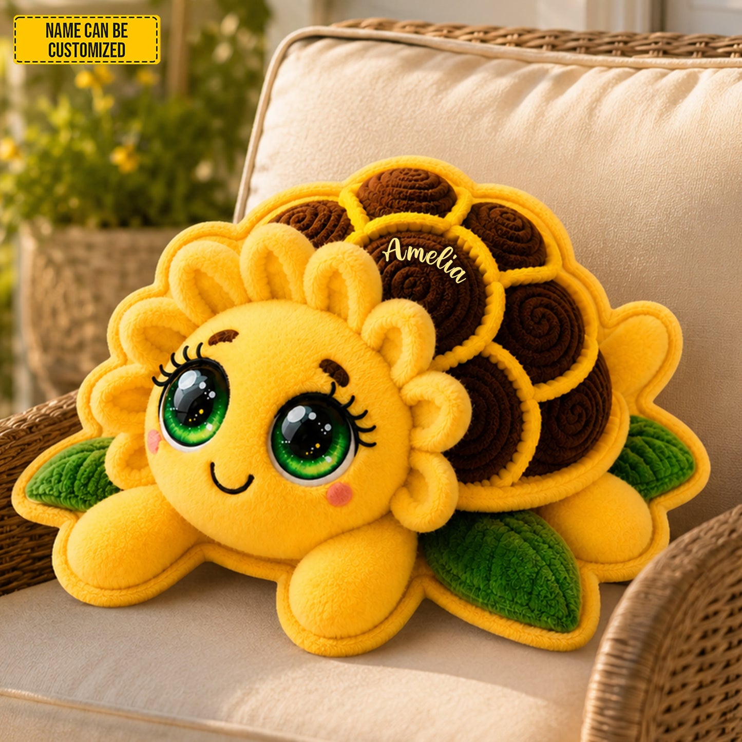 Personalized Sunflower Turtle Custom Shaped Pillow