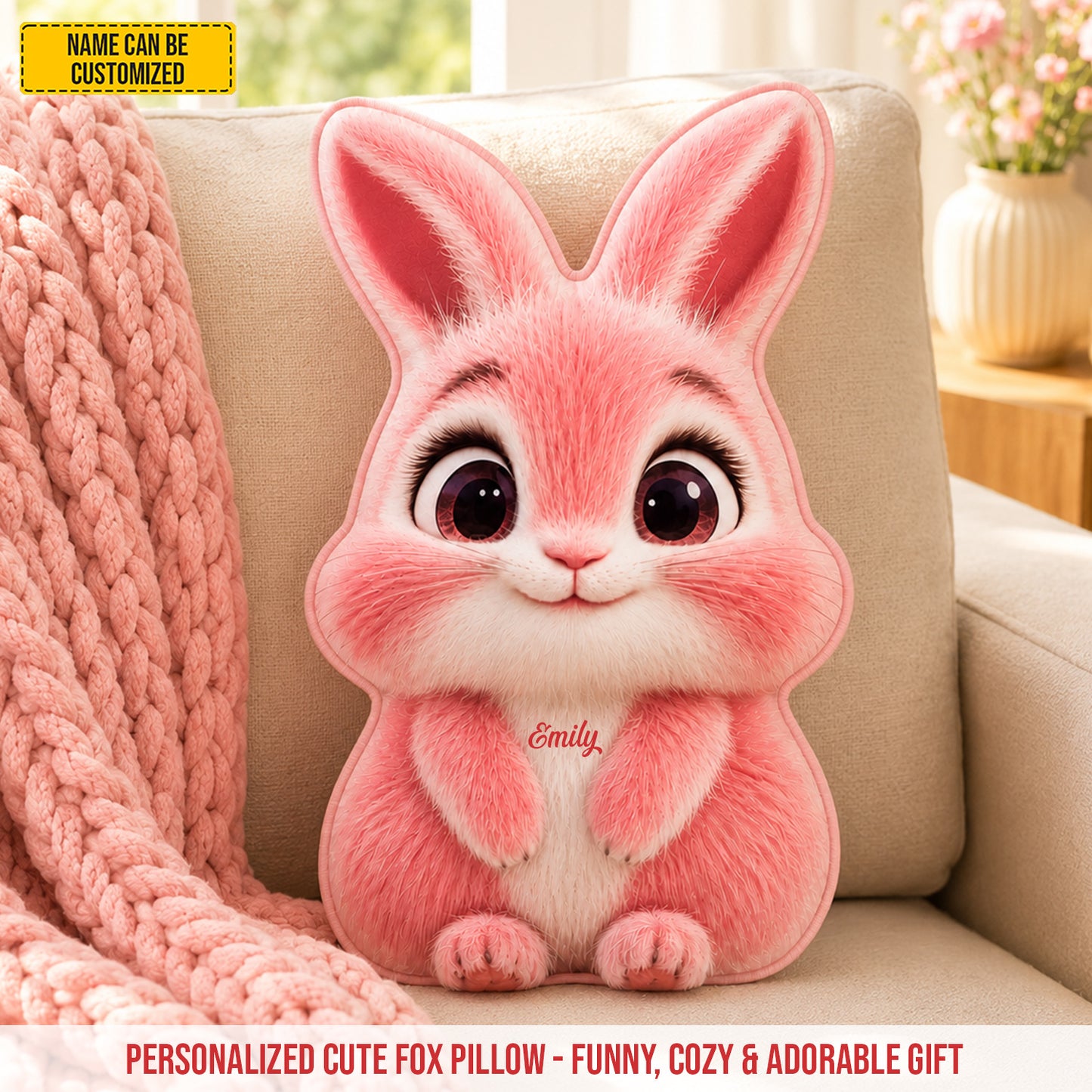 Personalized Cute Bunny Custom Shape Pillow