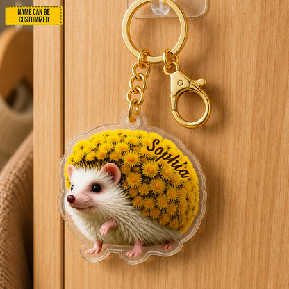 Personalized Cute Hedgehog Flower Keychain