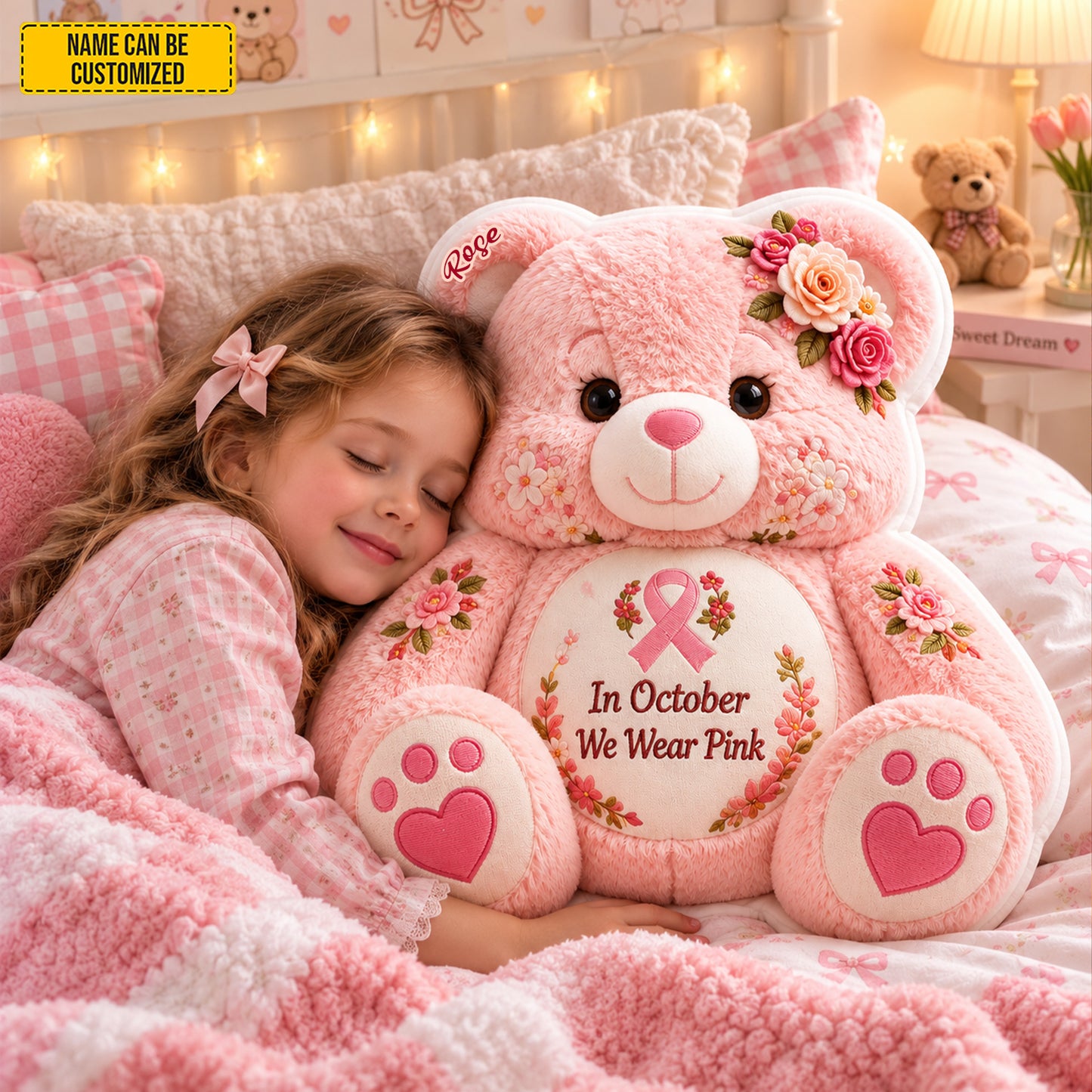 Personalized Breast Cancer Bear Pillow