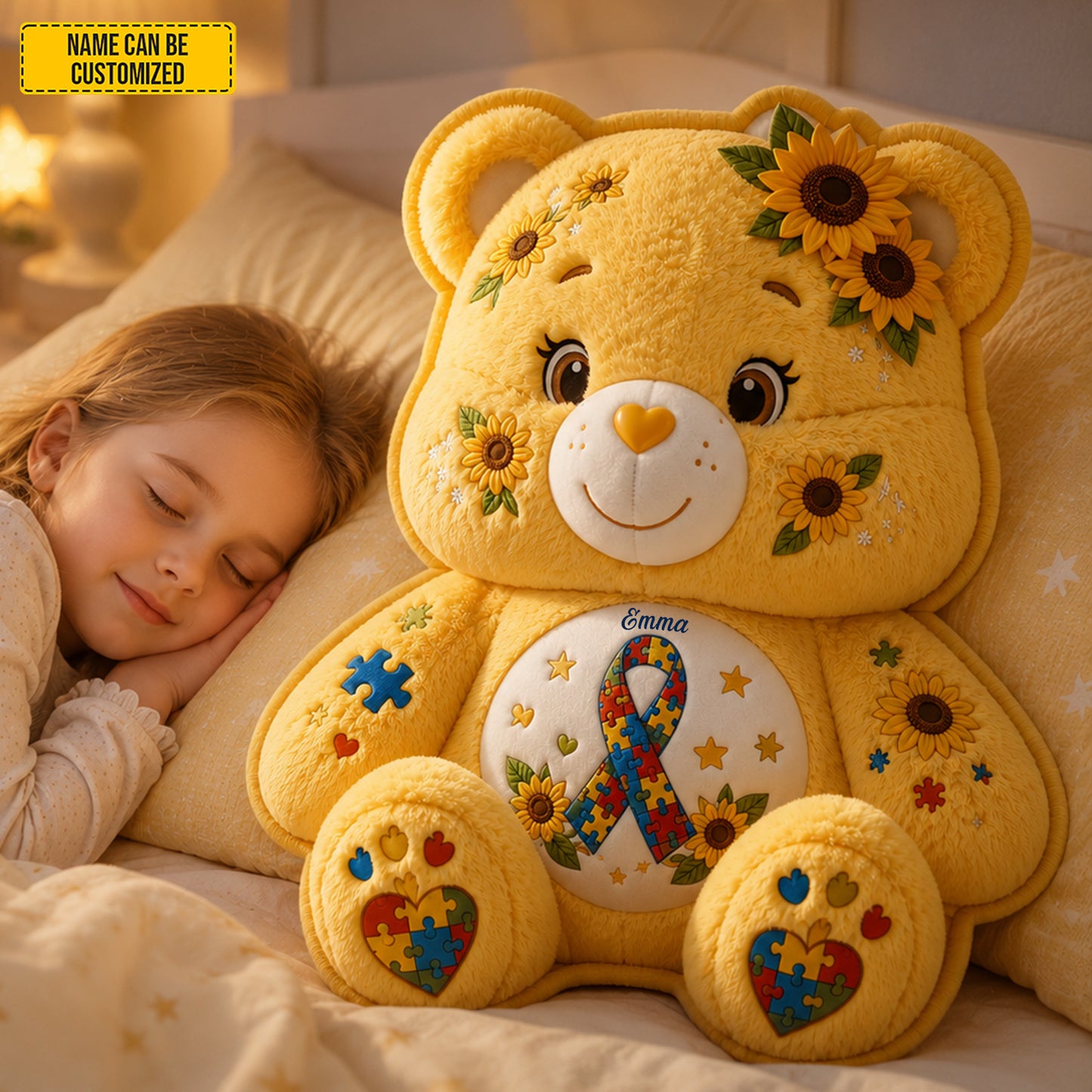 Personalized Autism Awareness Bear Custom Shape Pillow
