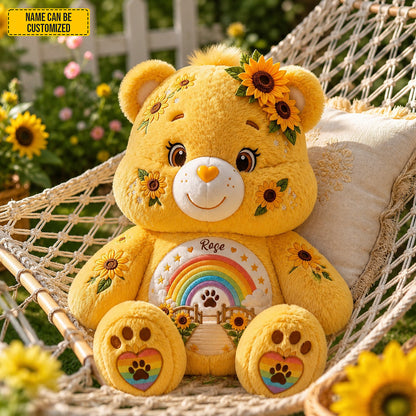 Personalized Sunflower Rainbow Bear Custom Shape Pillow