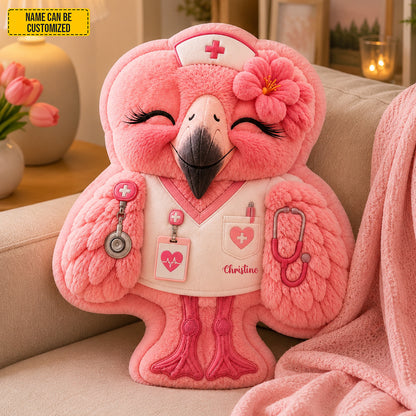 Personalized Nurse Flamingo Custom Shaped Pillow