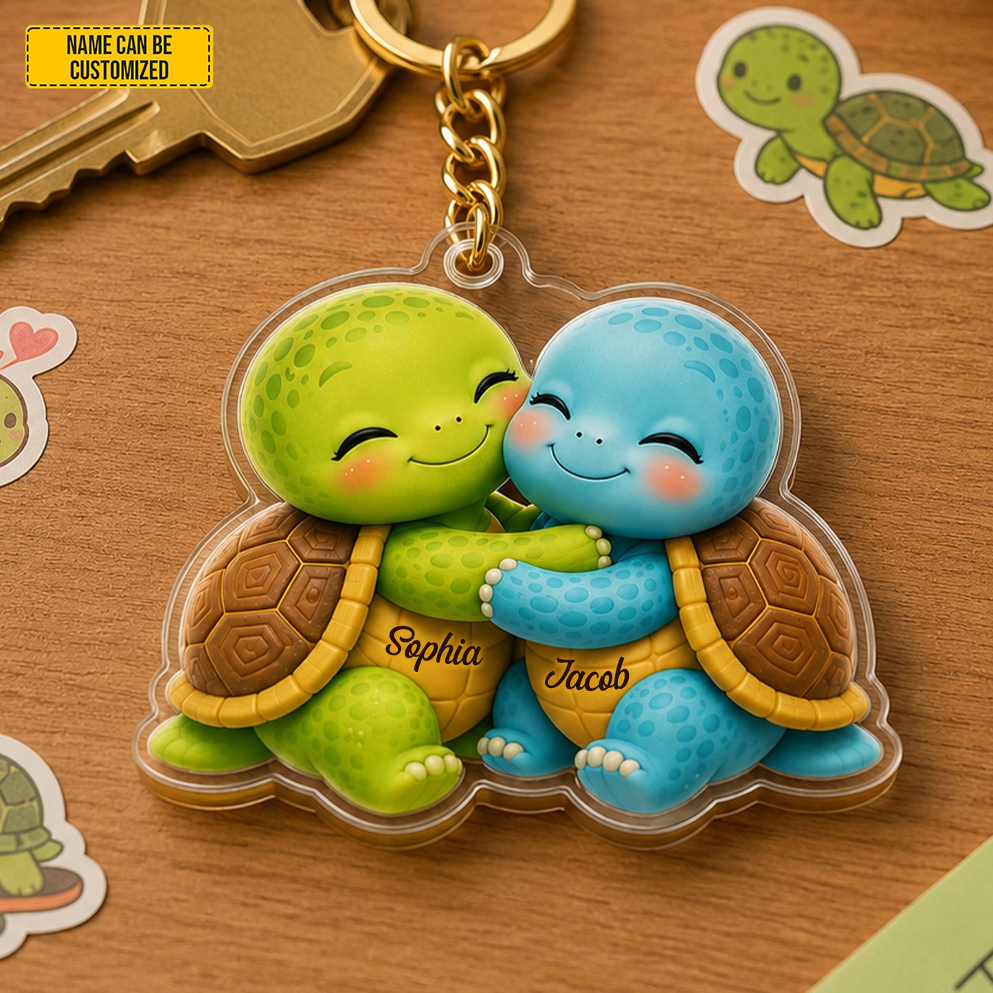 Personalized Cute Hugging Turtle Couple Keychain