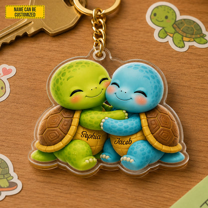 Personalized Cute Hugging Turtle Couple Keychain