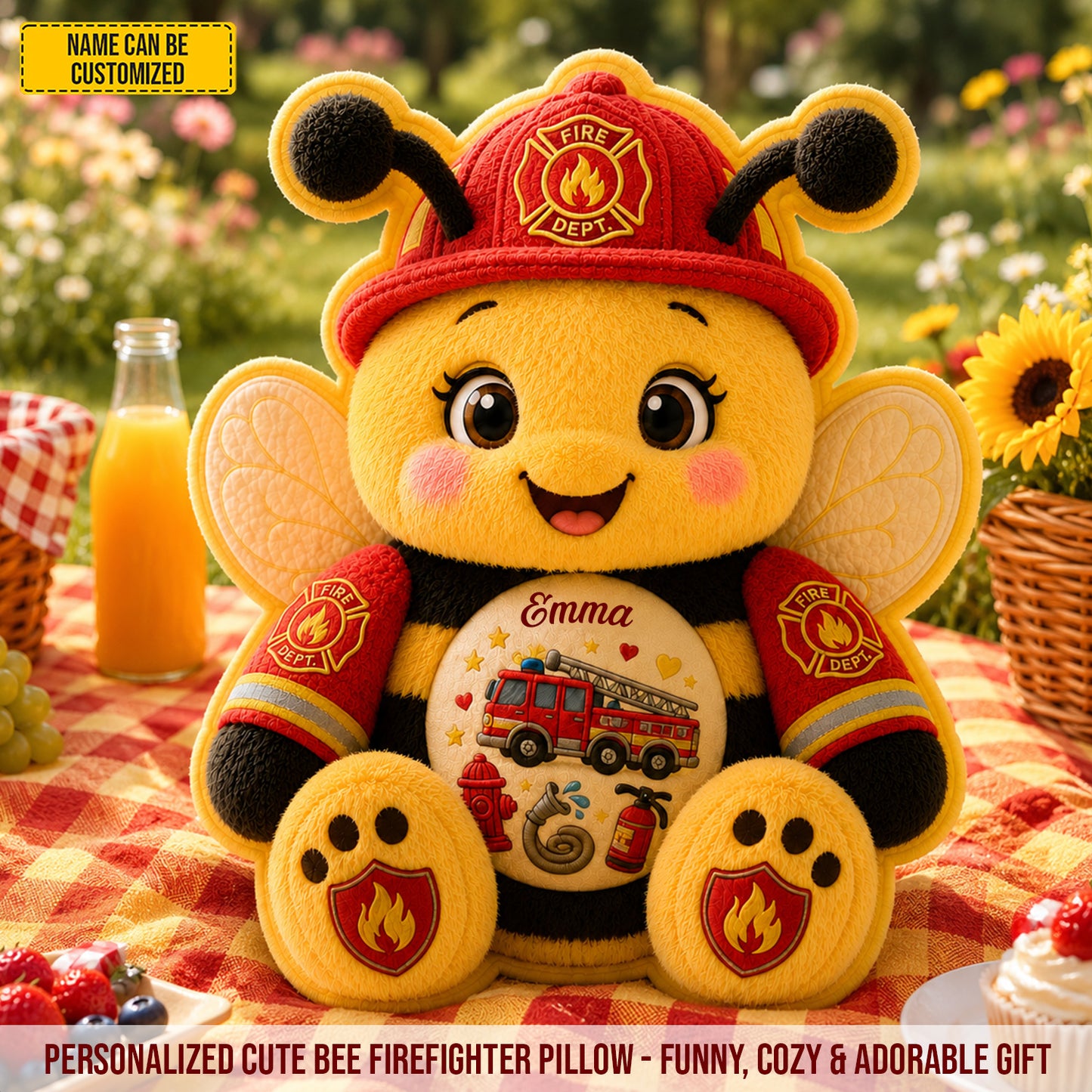 Personalized Firefighter Bee Custom Shape Pillow