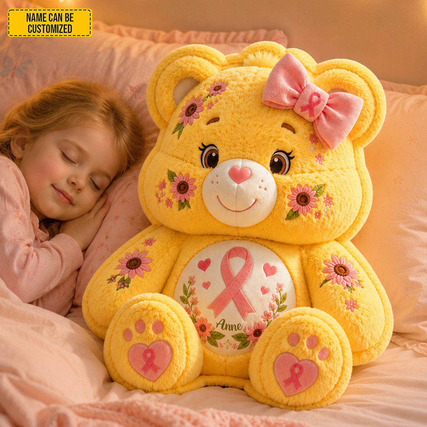 Personalized Pink Ribbon Bear Custom Shaped Pillow