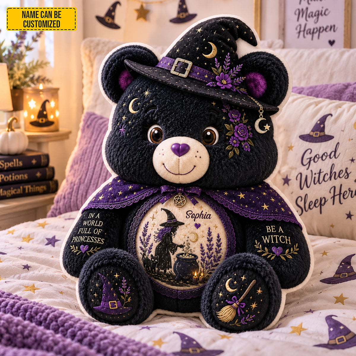 Personalized Witch Bear Halloween Pillow