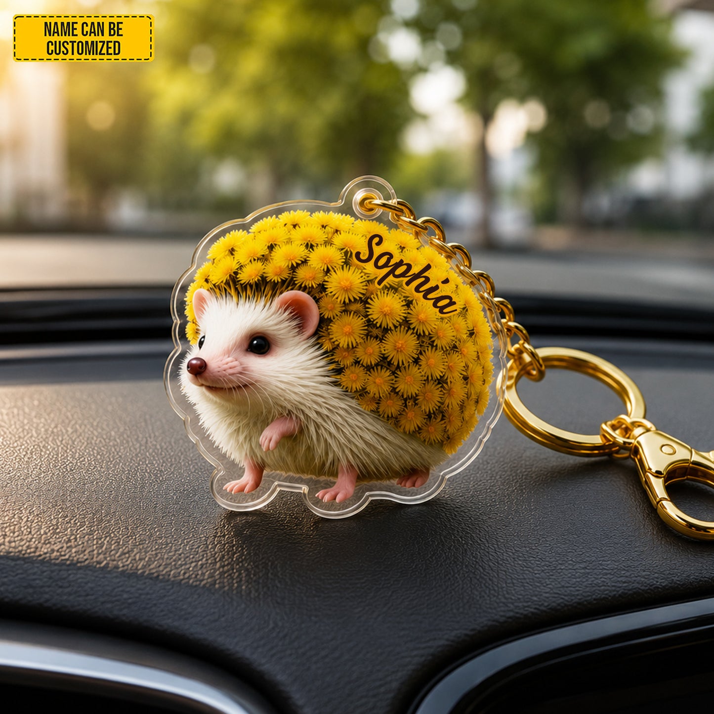 Personalized Cute Hedgehog Flower Keychain