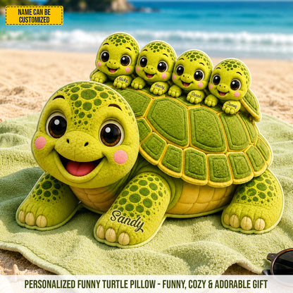 Mom Turtle With Little Kids - Personalized Shaped Pillow