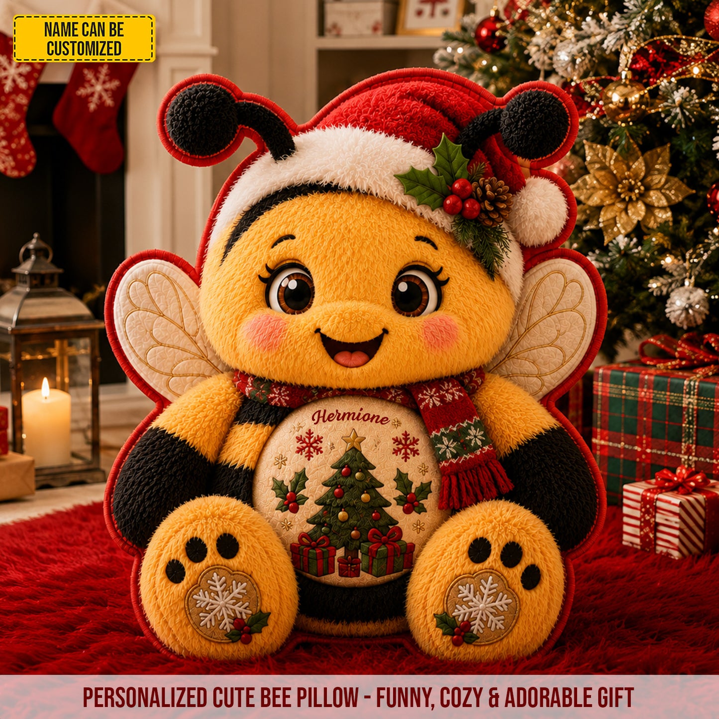 Personalized Christmas Bee Pillow
