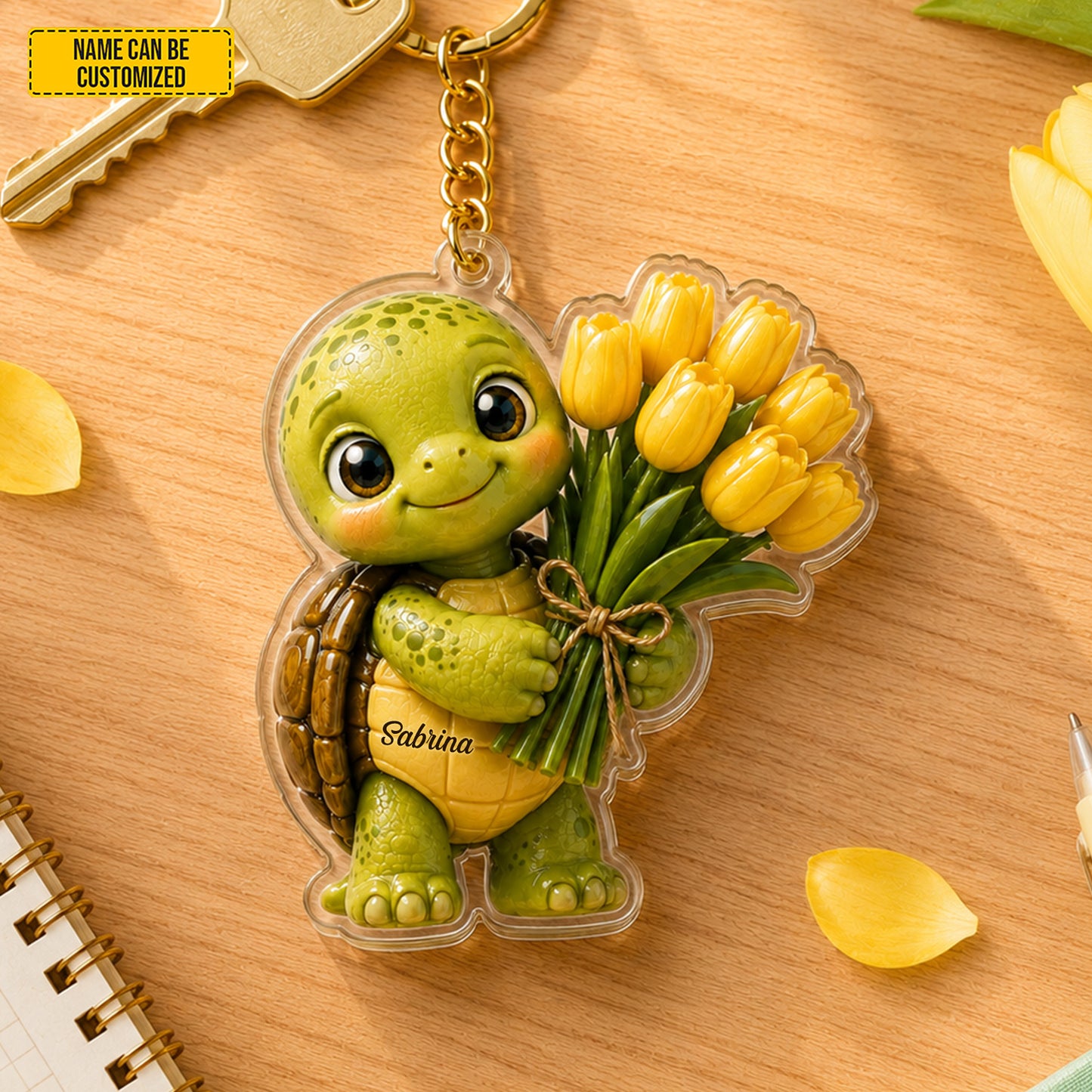 Personalized Tulip Turtle Keychain