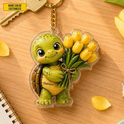 Personalized Tulip Turtle Keychain