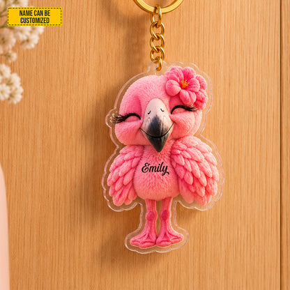Personalized Pink Flamingo Keychain
