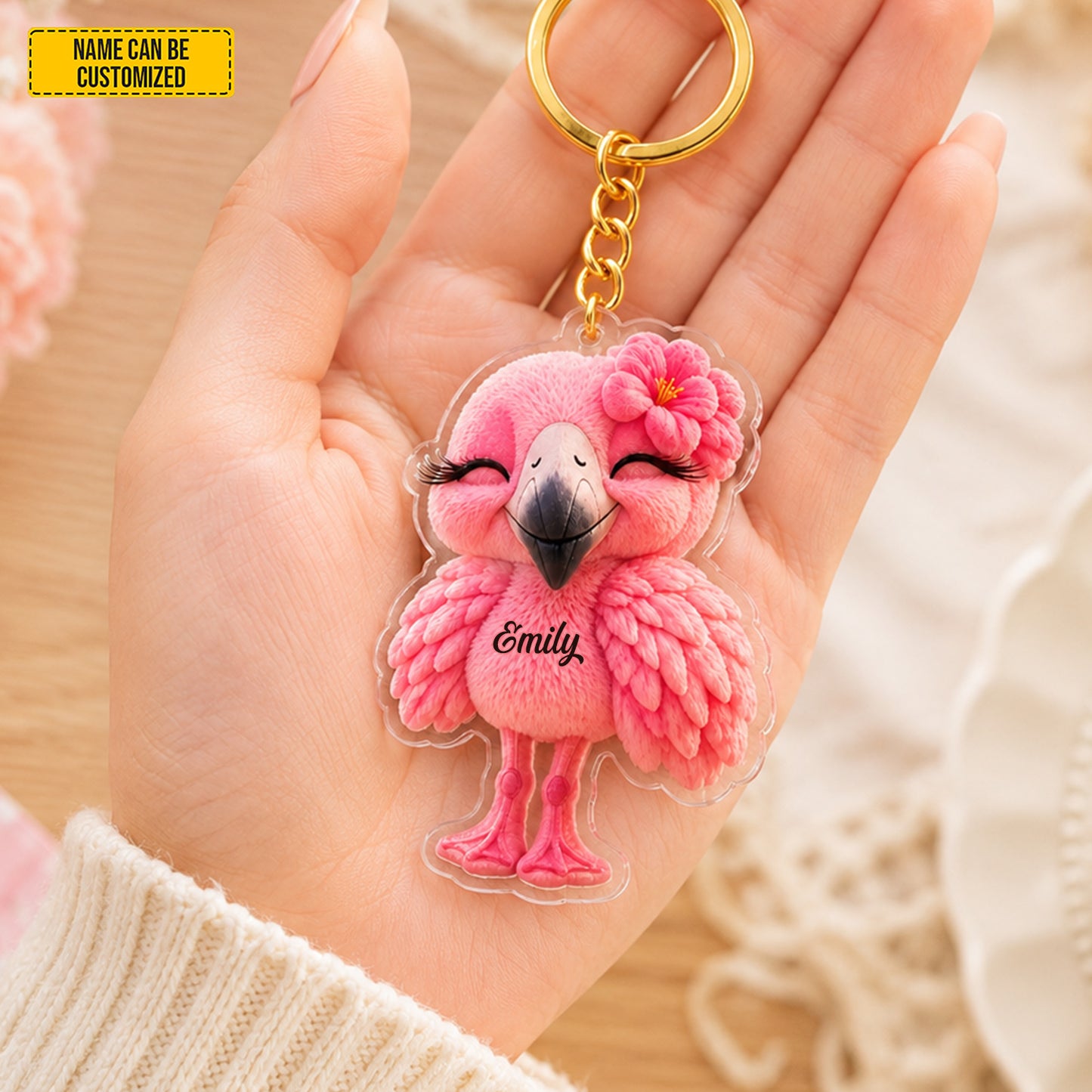 Personalized Pink Flamingo Keychain