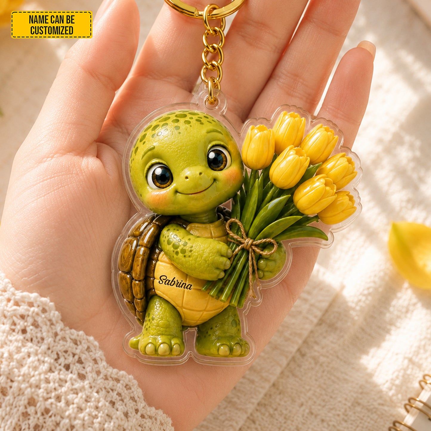 Personalized Tulip Turtle Keychain