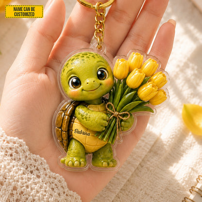 Personalized Tulip Turtle Keychain