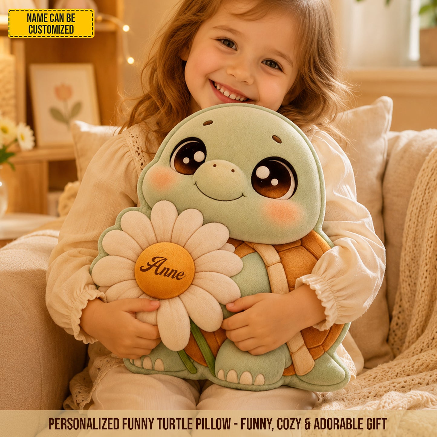 Daisy Dreams Turtle – Personalized Custom Shaped Pillow