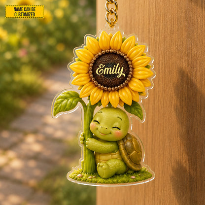 Sunflower Turtle Charm – Personalized Turtle Keychain