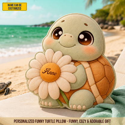 Daisy Dreams Turtle – Personalized Custom Shaped Pillow