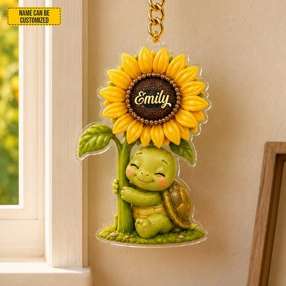 Sunflower Turtle Charm – Personalized Turtle Keychain