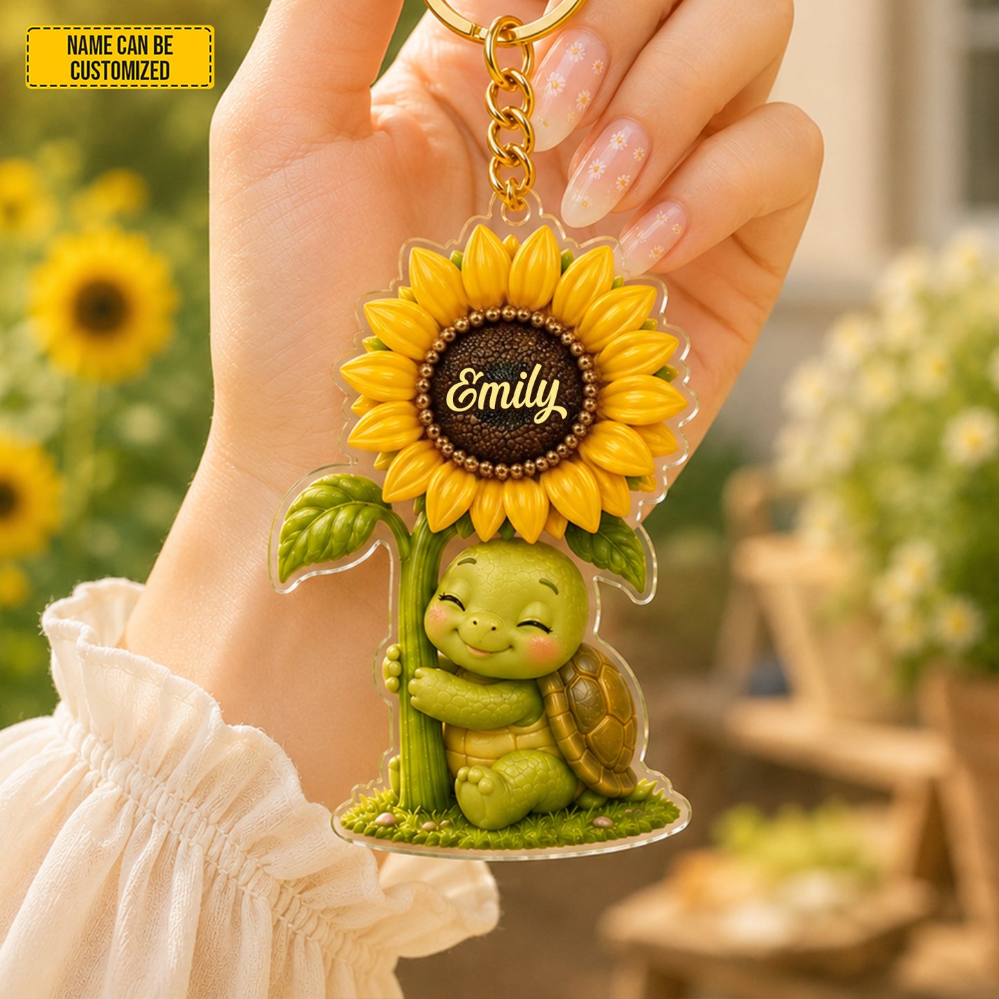 Sunflower Turtle Charm – Personalized Turtle Keychain