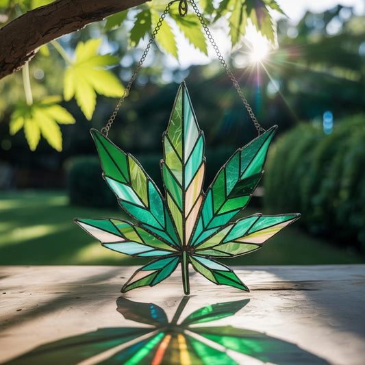 Weed Leaf Acrylic Suncatcher - Hanging Decor