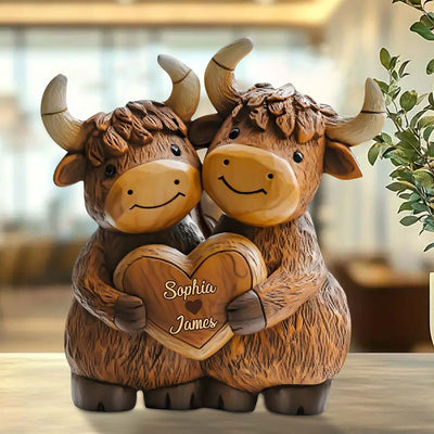 Cute Highland Cow Couple - Personalized Custom Shaped Acrylic Plaque