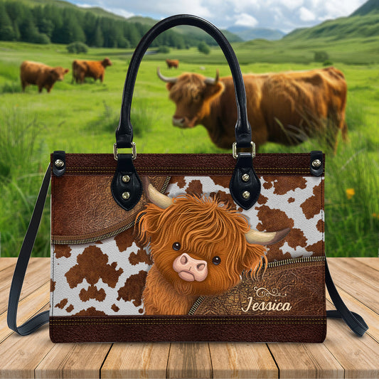 Cute Highland Cows - Personalized  Leather Handbag