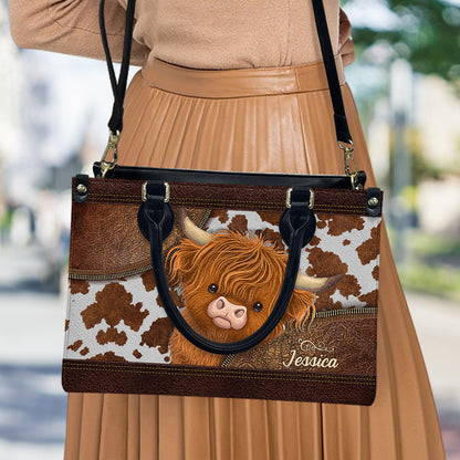 Cute Highland Cows - Personalized  Leather Handbag