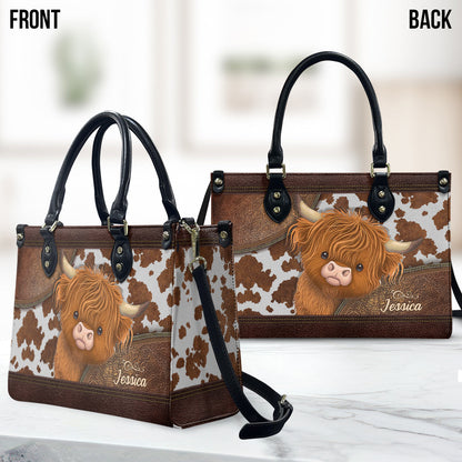 Cute Highland Cows - Personalized  Leather Handbag