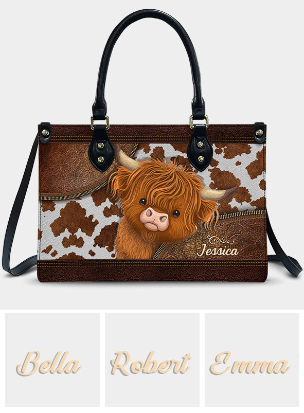 Cute Highland Cows - Personalized  Leather Handbag