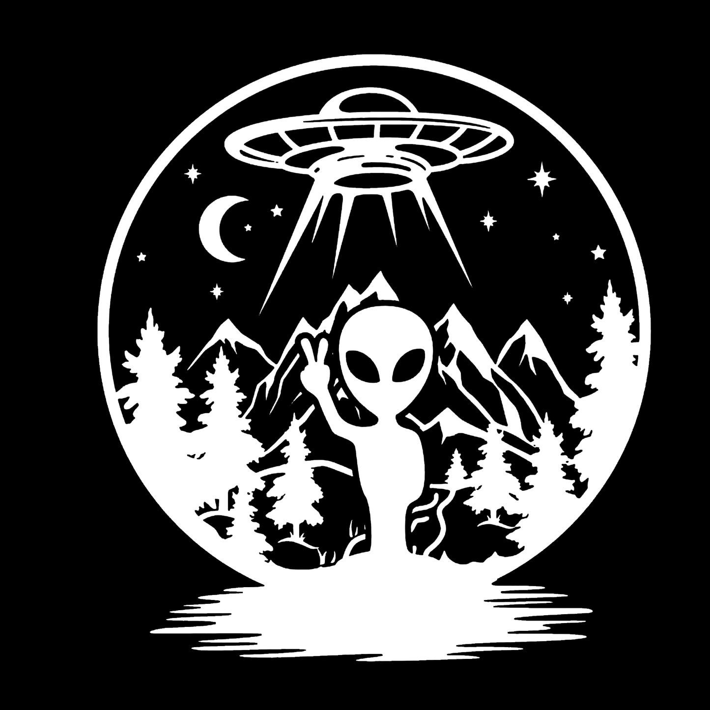 Alien Peace in the Forest – UFO Sticker