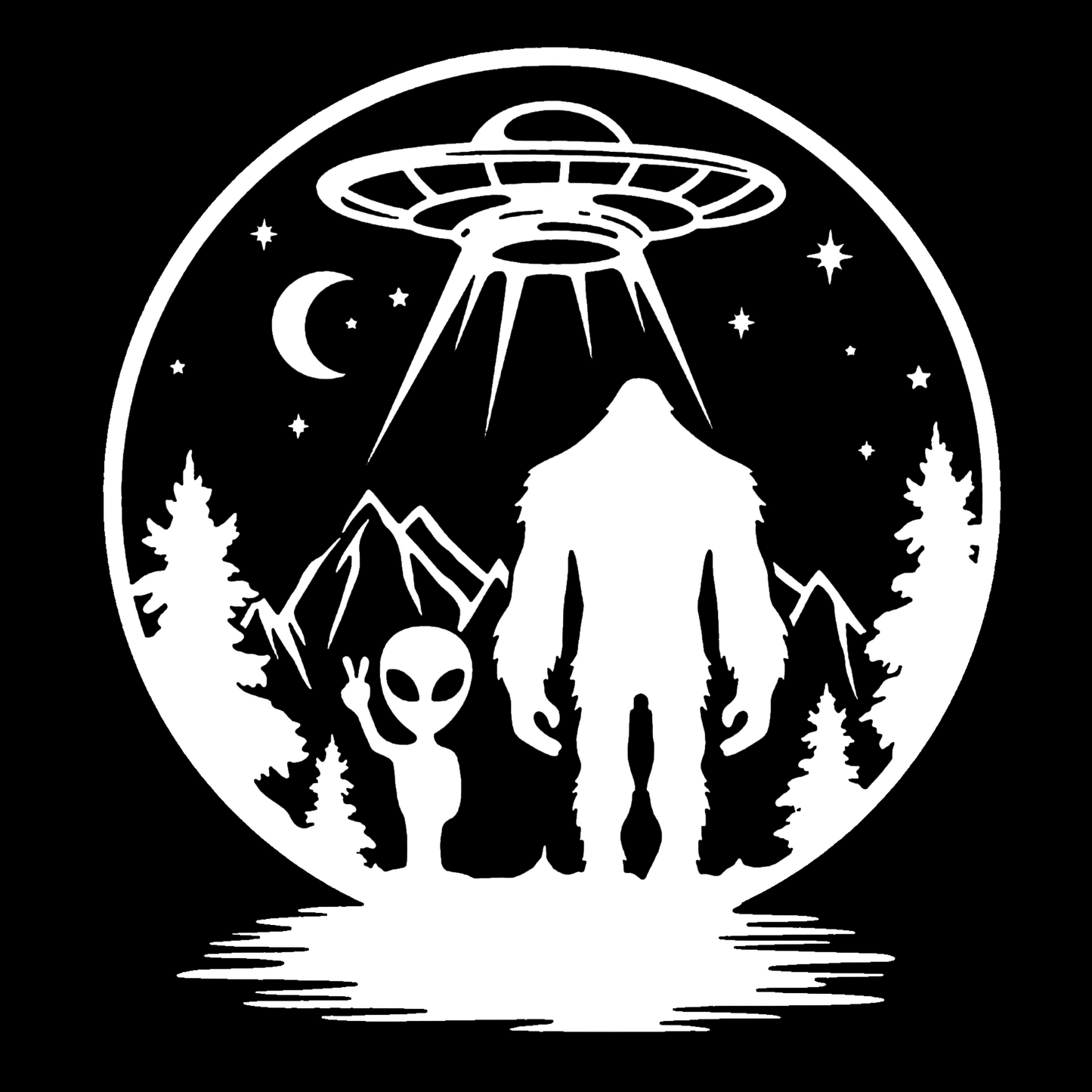 UFO, Alien & Bigfoot Forest Sticker