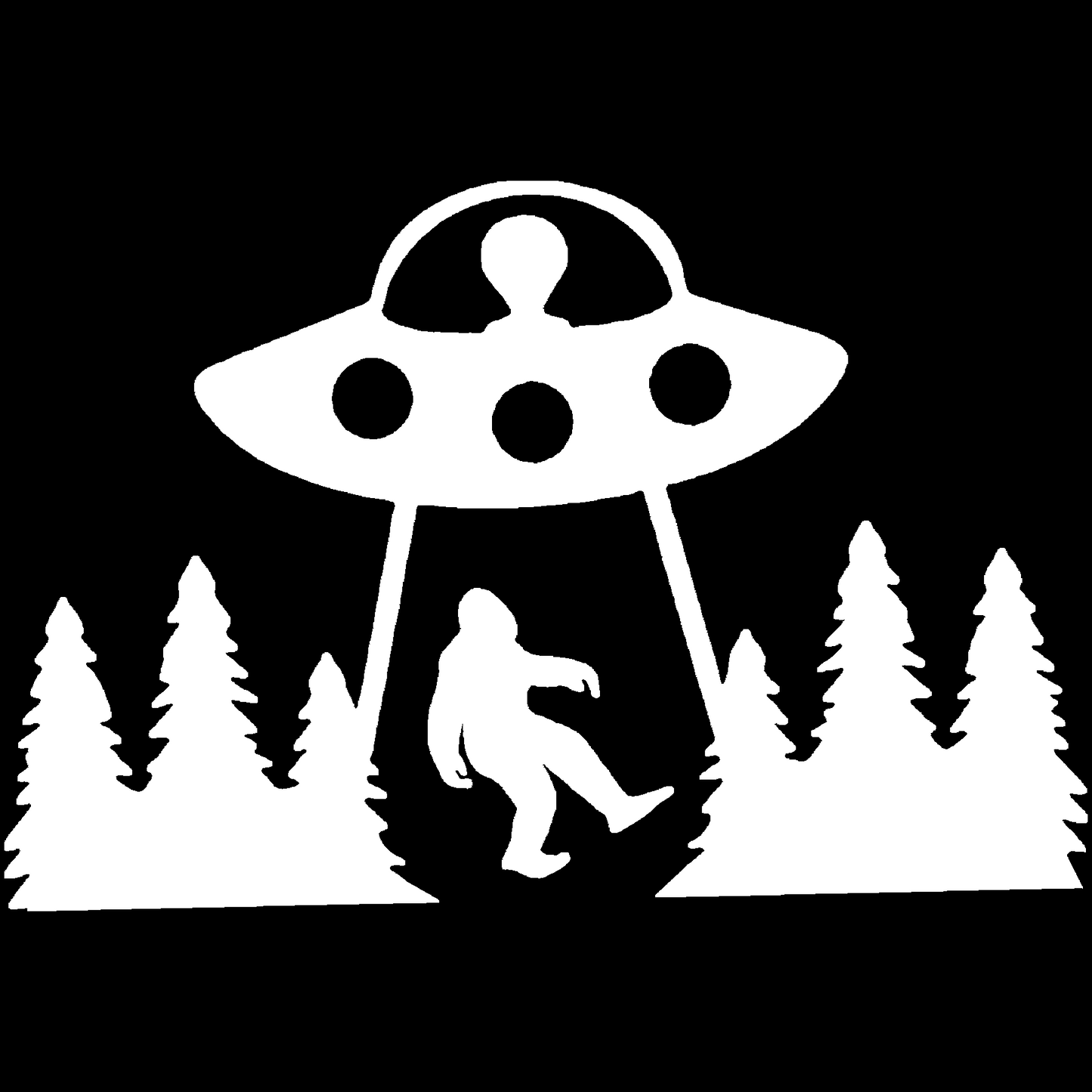 Bigfoot Sasquatch Alien UFO Trees Vinyl Sticker