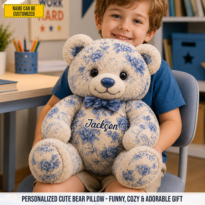 Personalized Vintage Floral Teddy Bear Custom Shape Pillow