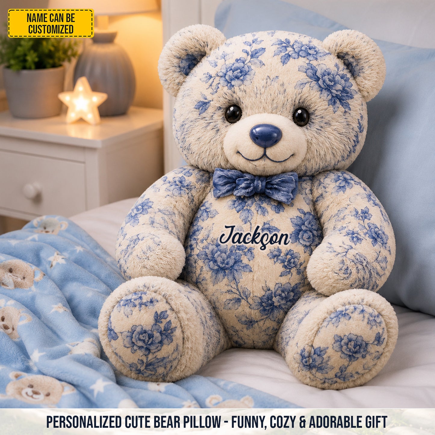 Personalized Vintage Floral Teddy Bear Custom Shape Pillow