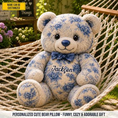 Personalized Vintage Floral Teddy Bear Custom Shape Pillow