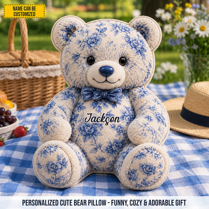 Personalized Vintage Floral Teddy Bear Custom Shape Pillow