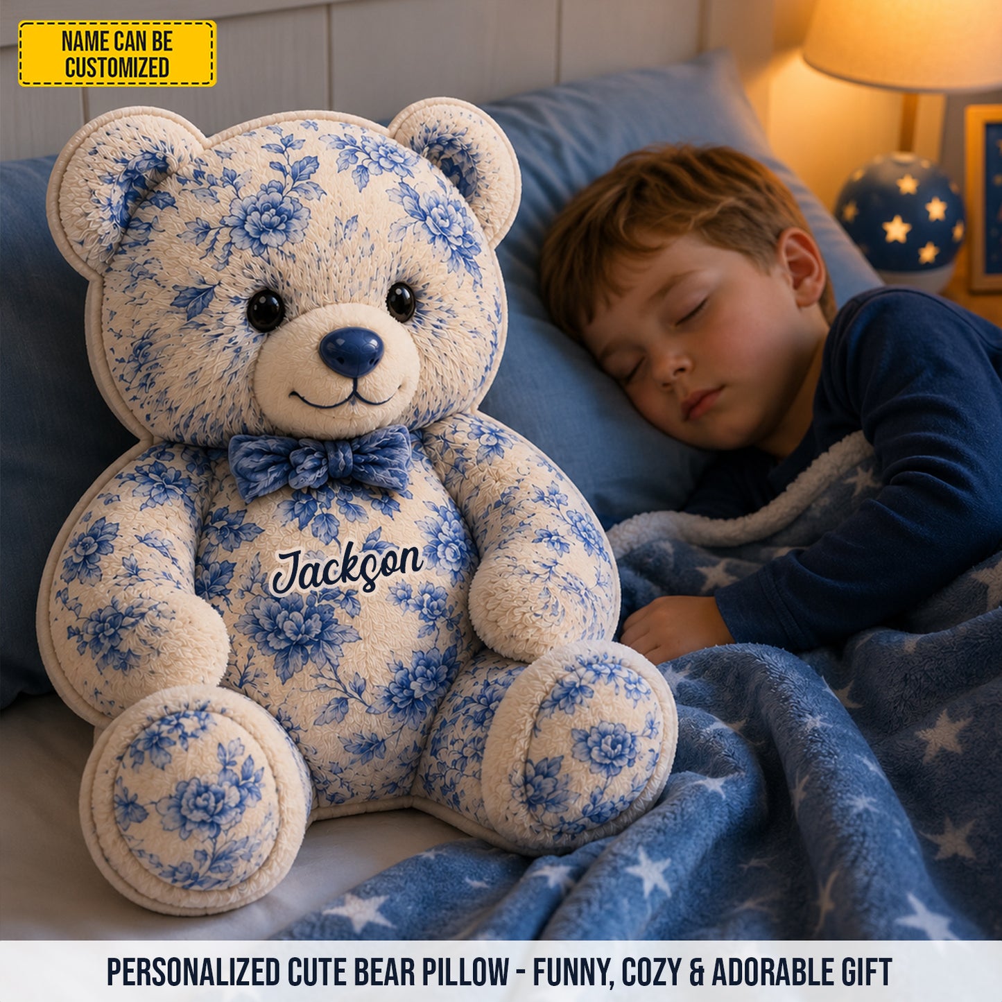 Personalized Vintage Floral Teddy Bear Custom Shape Pillow
