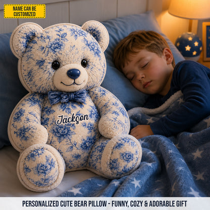 Personalized Vintage Floral Teddy Bear Custom Shape Pillow