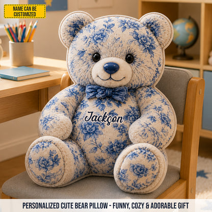 Personalized Vintage Floral Teddy Bear Custom Shape Pillow