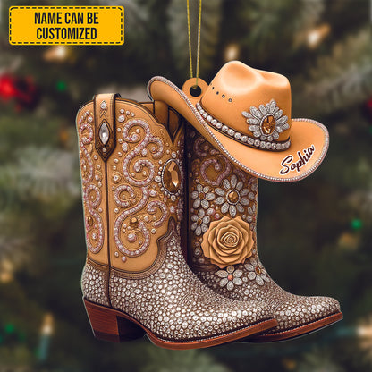 Personalized Cowgirl Boots Acrylic Ornament