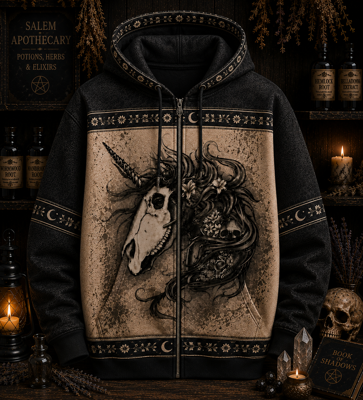 Witchy Unicorn Skull All Over Print Shirt - Gothic Unicorn Halloween Shirt, Witch Lover Gift