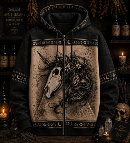 Witchy Unicorn Skull All Over Print Shirt - Gothic Unicorn Halloween Shirt, Witch Lover Gift