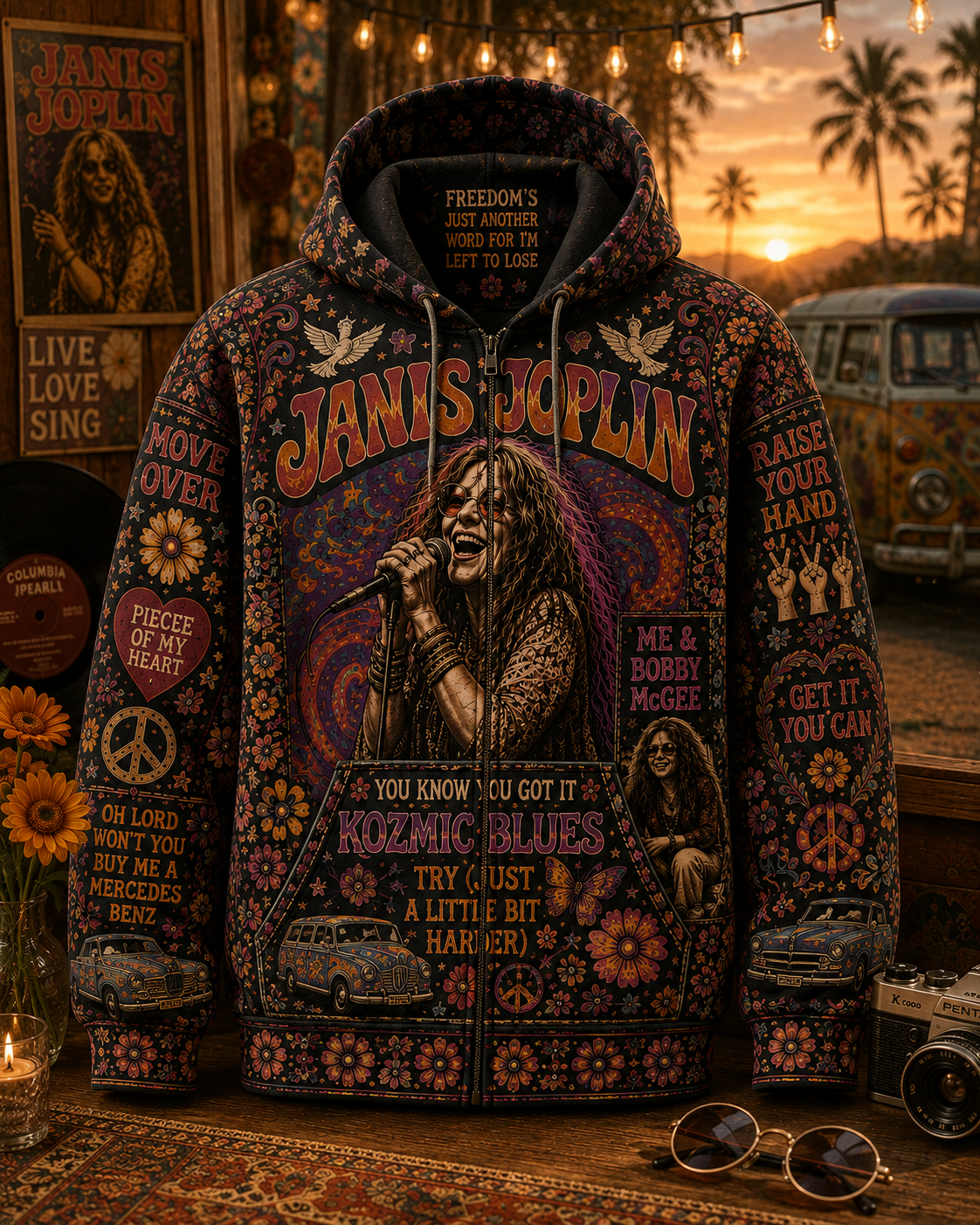 Janis Joplin Hippie Peace All Over Print - 60s 70s Music Lover Shirt