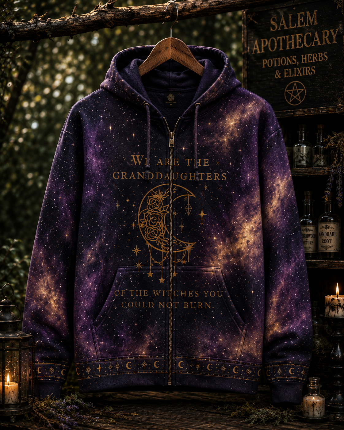 We Are The Granddaughters Of The Witches Hoodie – Celestial Witchy Salem All Over Print Shirt
